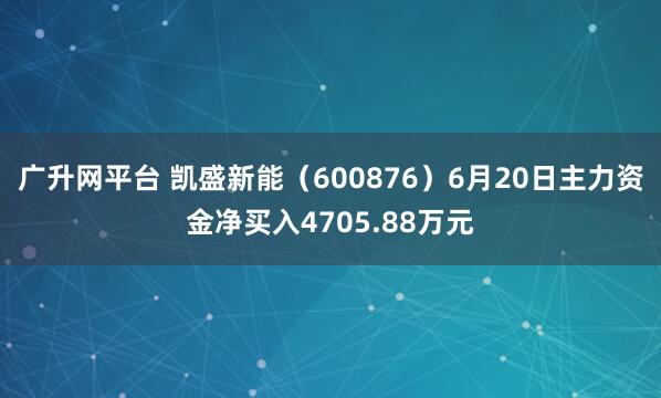 广升网平台 凯盛新能（600876）6月20日主力资金净买入4705.88万元
